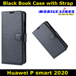 Book Case with Strap Black For Huawei P smart 2020 Slim Fit Look